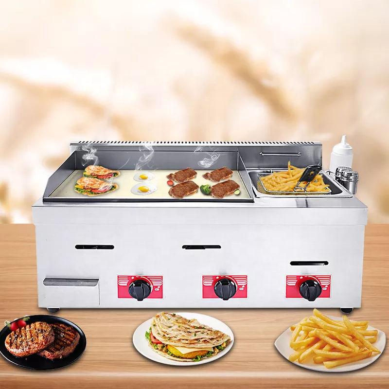 2025 Hot Sales Commercial Gas Griddle Stainless Steel Flat Plate with Gas Fryer 6L Capacity for Restaurant