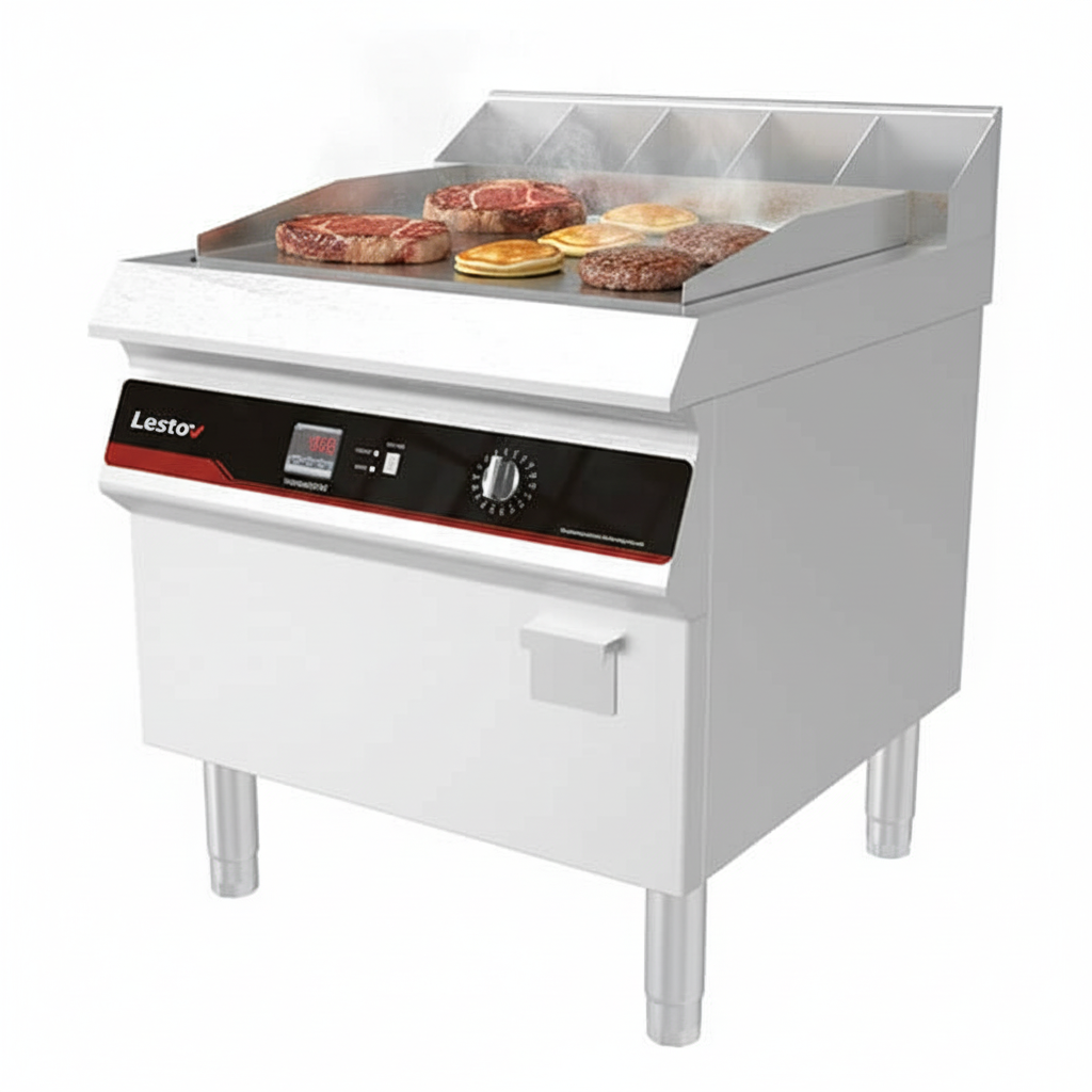 12KW Lestov Stainless Steel Commercial Induction Food Griddle with Temperature Control for Hotel &amp; Restaurant Use 380V