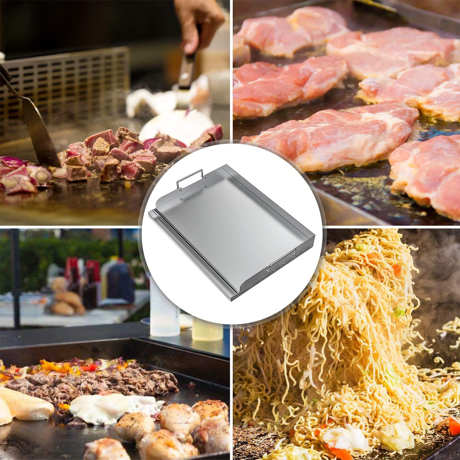 Outdoor Heavy Duty Stainless Steel Grill Plate BBQ Cooking Griddle Flat Top Griddle with 2 Handles
