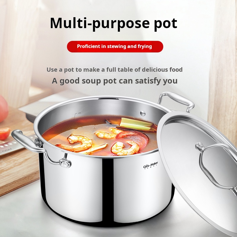 24cm Food Grade 304 Stainless Steel Stock Pot 5-Ply Composite Dutch Oven with Lid Dishwasher & Oven Safe