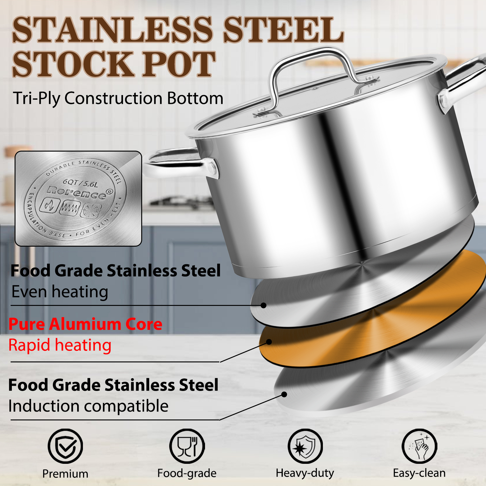 8L Commercial Home Brazier/Braising Heavy-Duty Large Induction Saucepan Hot Pot Classic Cookware Soup Stock Cooking Pots