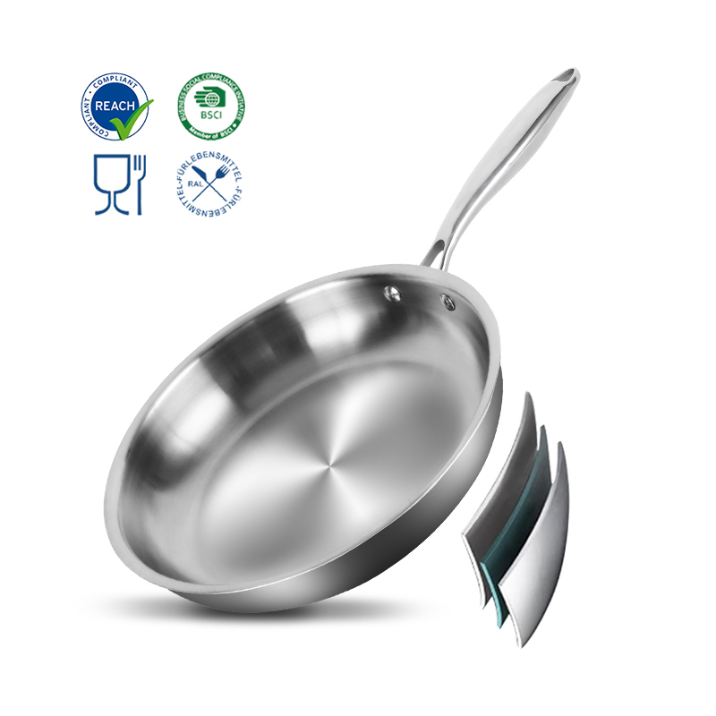 Non-stick Hybrid Stainless Steel Pan Skillet Stainless Kitchen Cooking Steak Frying Pan Triply Stainless Steel Induction Pan
