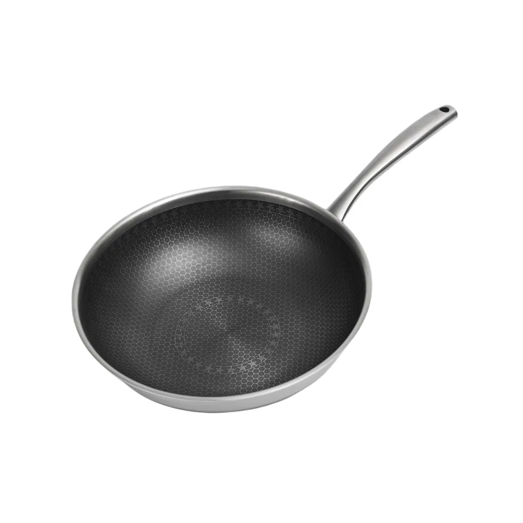 Factory Outlet Stainless Steel Cookware Non-Stick Double Layers Honey Comb Coating 30cm Wok