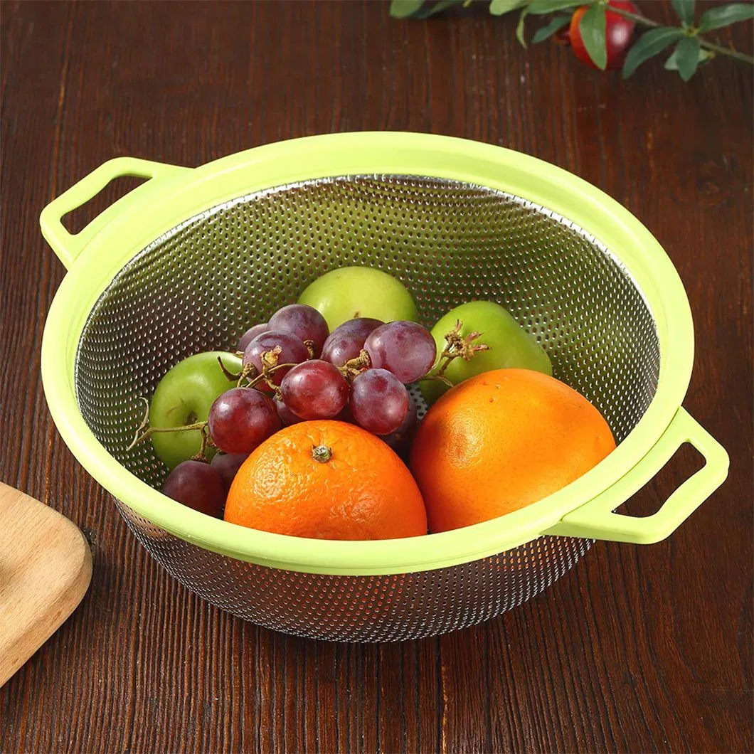 Factory Direct Stainless Steel Colander with Green Handles
