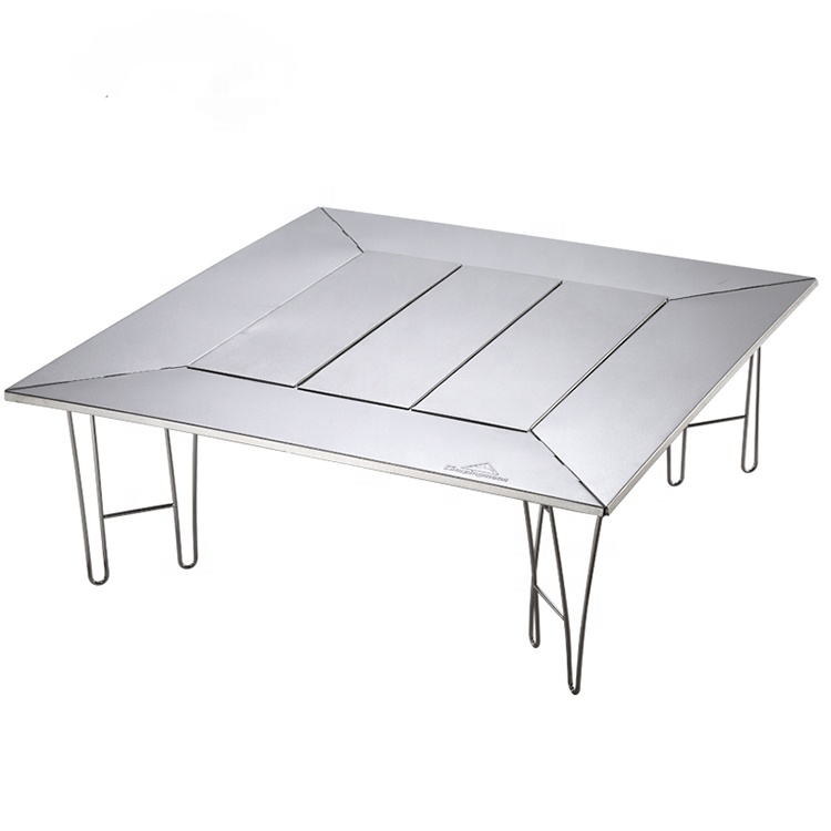 IGT Outdoor Camping Portable Folding Stainless Steel BBQ Table Collapsible Brazier Fire Pit Fireplace Square Picnic Table