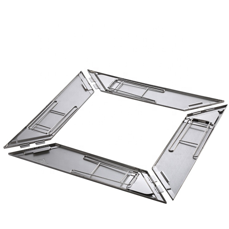IGT Outdoor Camping Portable Folding Stainless Steel BBQ Table Collapsible Brazier Fire Pit Fireplace Square Picnic Table