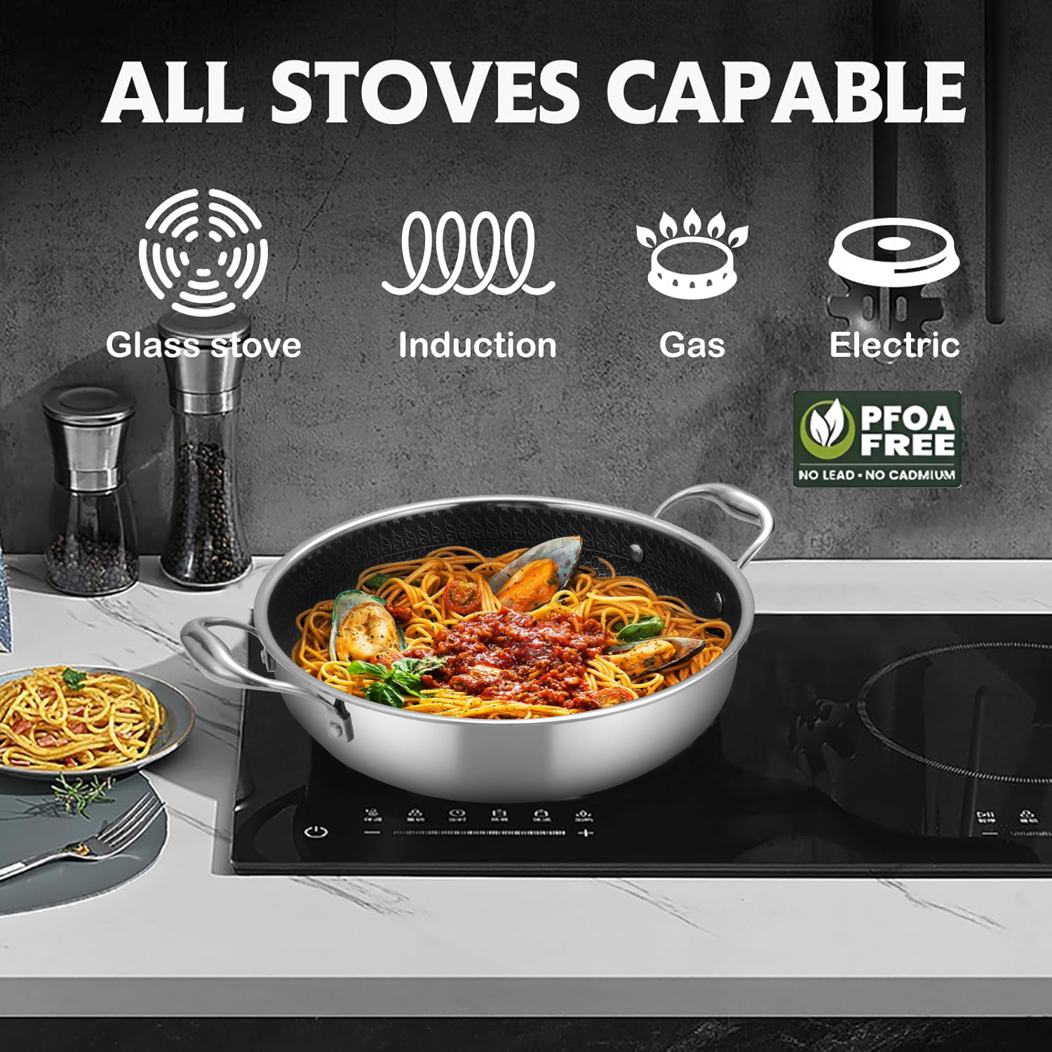 Factory Three Layers Stainless Steel Honeycomb Saute Pan Triply Hybrid Non Stick Stainless Steel Deep Frying Pan