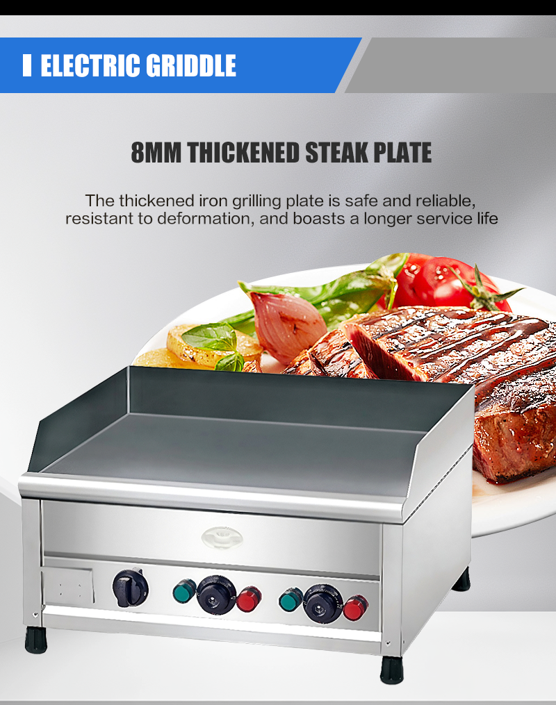 New Arrival BAODING Commercial Electric Griddle 24" Non-Stick Stainless Steel Heavy Duty Flat Top Grill Steak Burger Restaurant