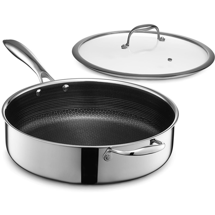 Modern 2-Piece Triple-Layer Stainless Steel Saute Pan Double Side Etched Glass Cast Steel Handle Gas Stove Compatible Kitchen