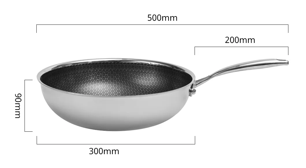 Durable High Quality Tri-Ply Stainless Steel Non-Stick Coating 30cm Wok