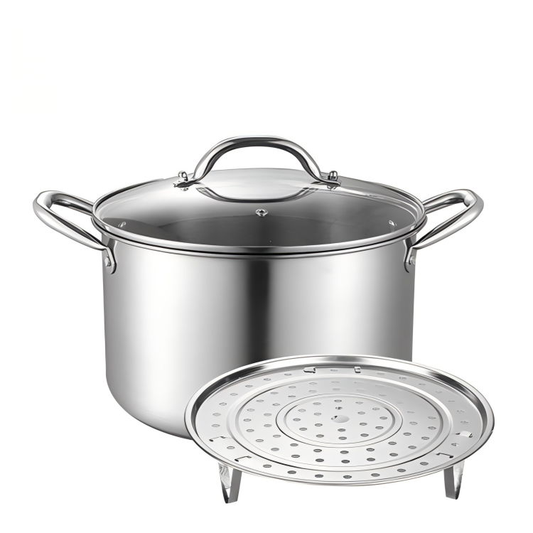 28cm Food Grade Stainless Steel All-Stovetop Safe Stockpot Dutch Oven Simmer Soup Pot Glass Lid 16set Per Carton