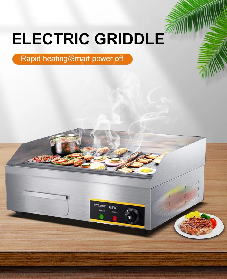 Commercial Outdoor Stainless Steel Electric Griddle Grill Plate with High Temperature Frying for Restaurant &amp; Home Use