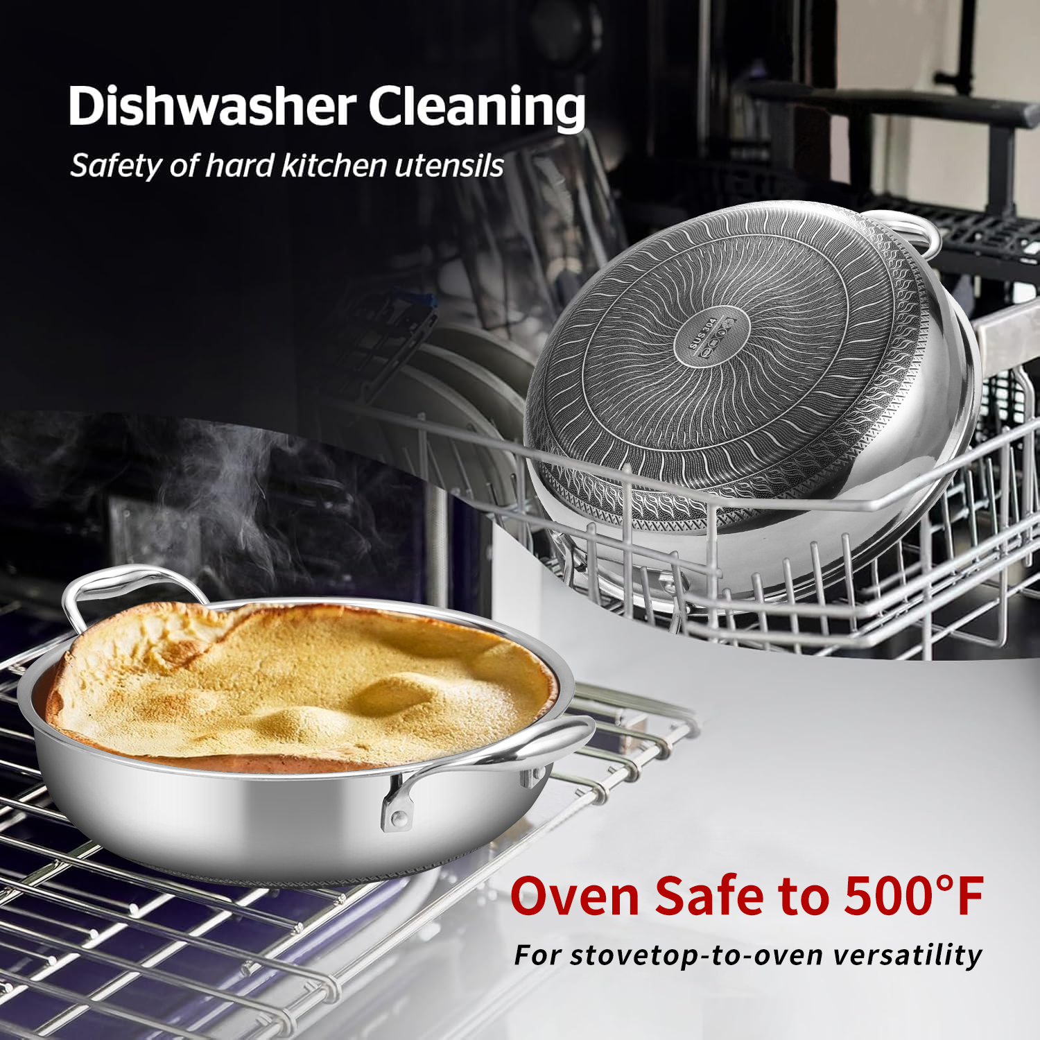 Factory Three Layers Stainless Steel Honeycomb Saute Pan Triply Hybrid Non Stick Stainless Steel Deep Frying Pan