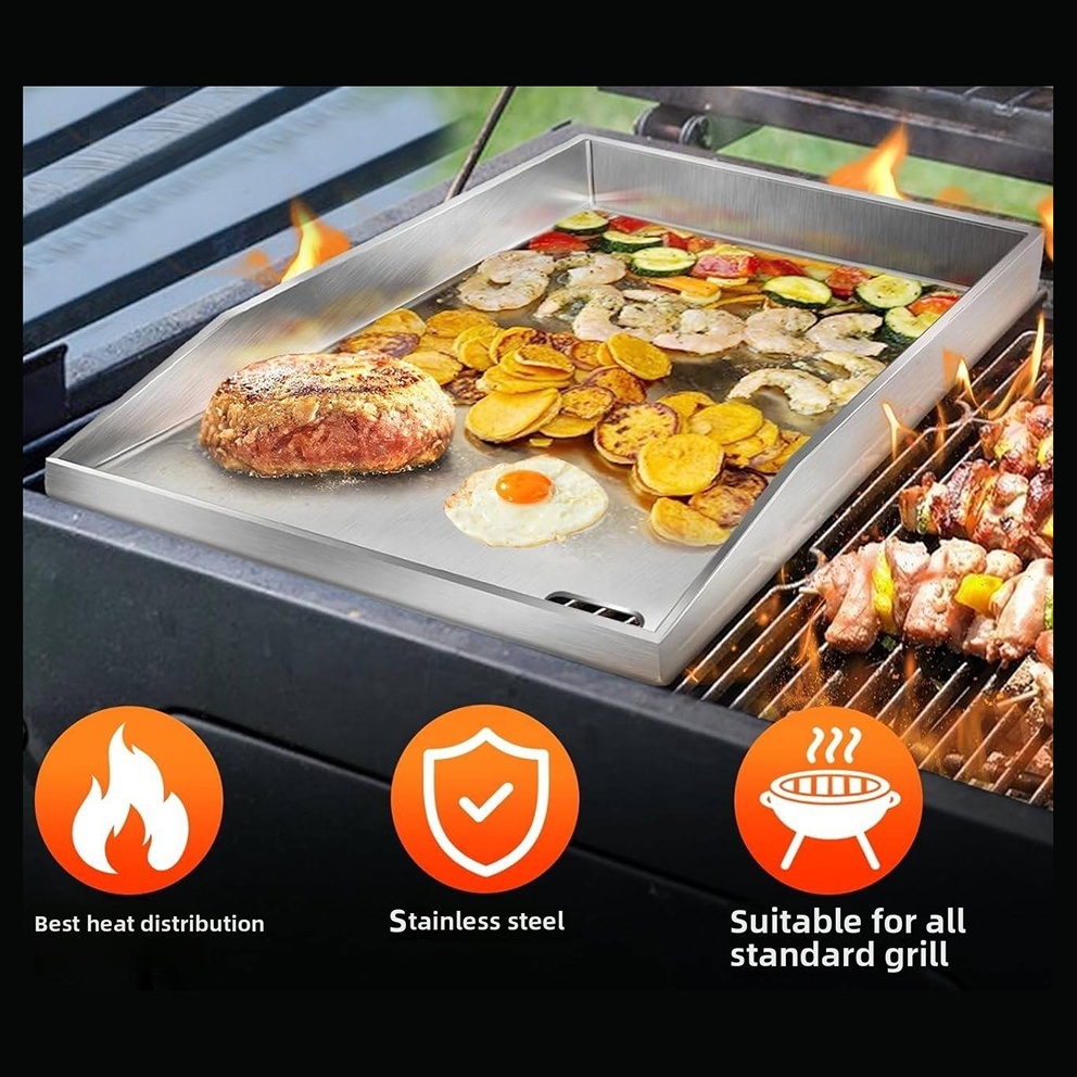 Outdoor Grill Stove Cooking Griddle Pan 15.75x11.8 Inch Heavy Duty Stainless Steel 430 Griddle Plate for Charcoal &amp; Gas Grills