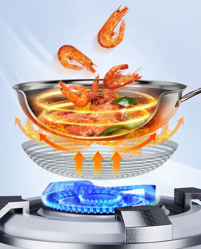 Honeycomb Fry Pot Non-Stick Pot Antibacterial Stainless Steel Stir Chinese Cooking Wok