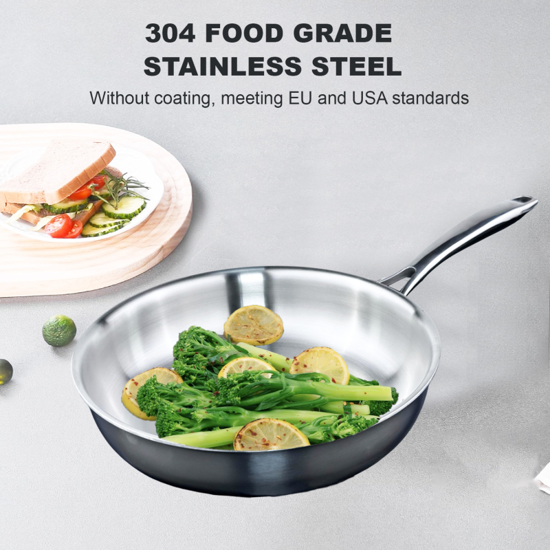 5-Ply Stainless Steel Pan Frying Pans Quality Commercial-grade Stainless Steel Fry Pan New Arrival Nonstick Stain Fry