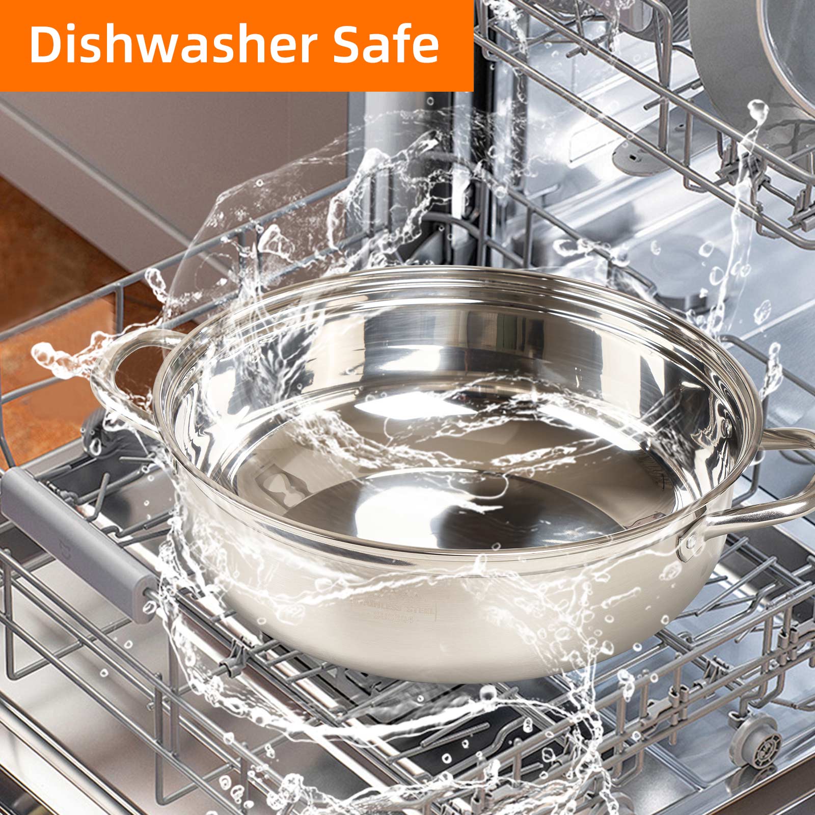 Five-Ply Stainless Steel Everyday Pan with Lid Kitchen Induction Deep Saute Pan Shabu High Side Cooking Pot Oven Safe Stock Pot