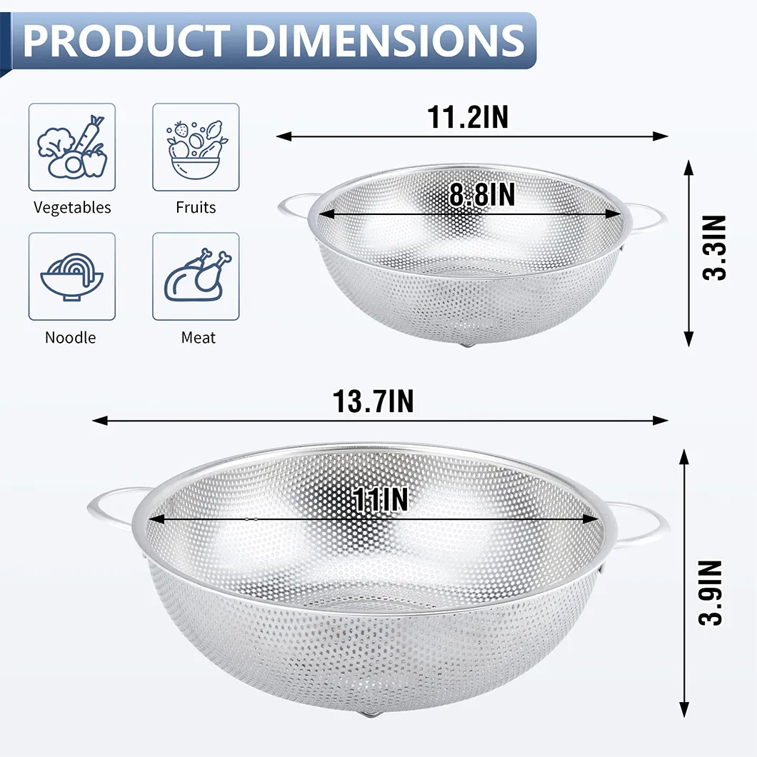 3-Quart Kitchen Tool Stainless Steel Colander with Stable Base for Kitchen and Restaurant