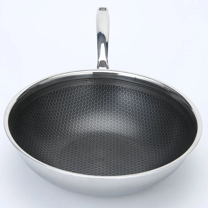 Wholesale Triply Stainless Steel 304 Non Stick Frying Pan Honeycomb Wok