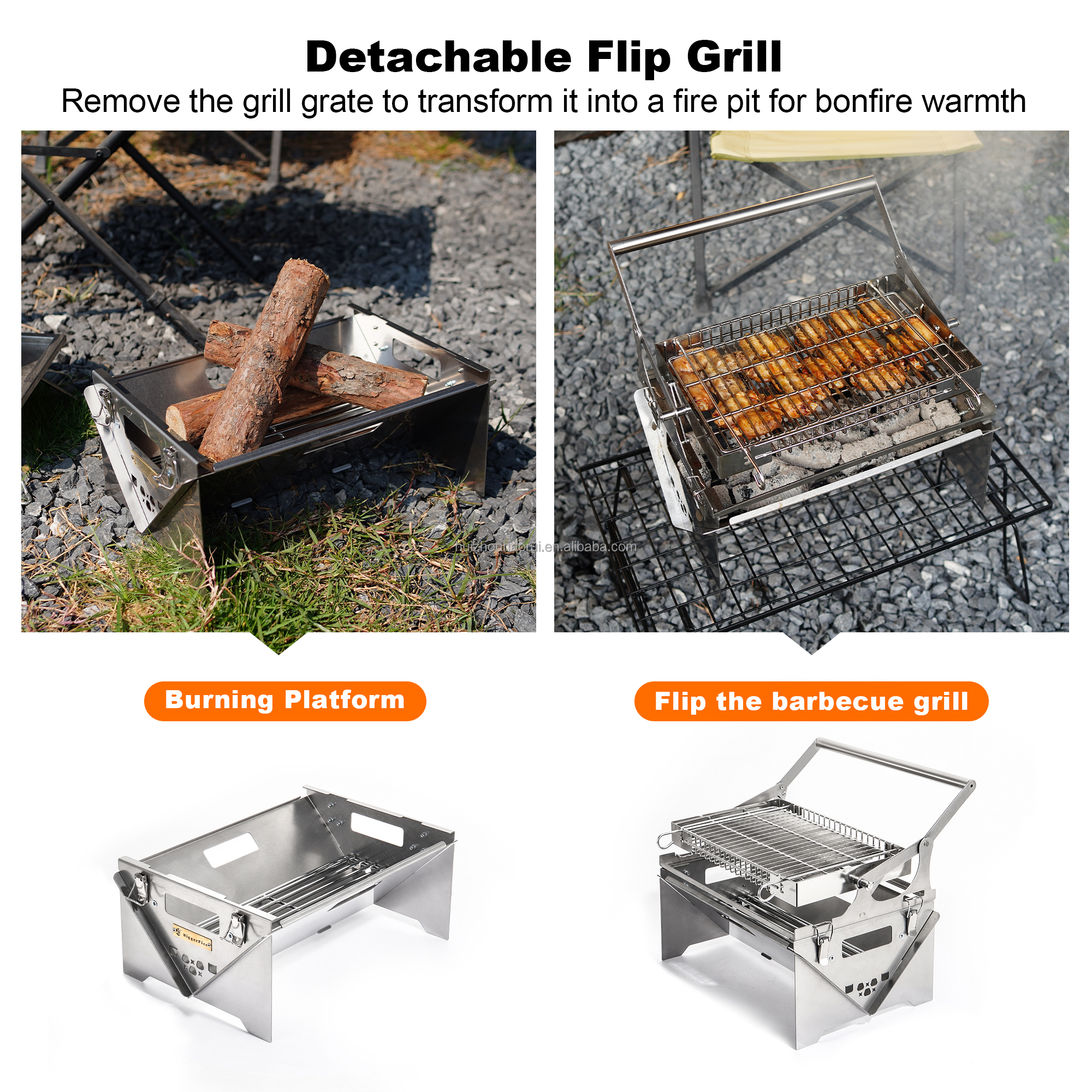 360&deg; Rotating Outdoor Garden Metal Folding BBQ Grill Stainless Steel Flipping Barbecue For Camping Picnics Beach Parties Home