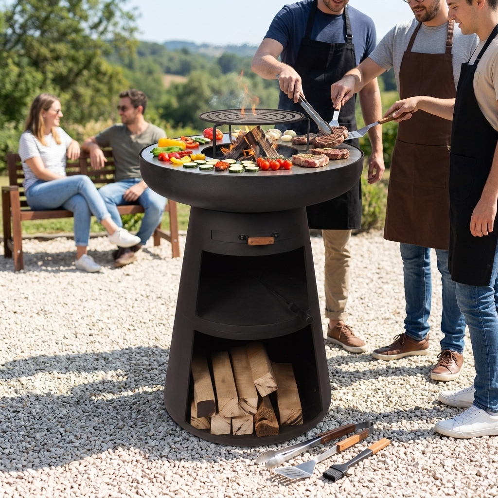 Brasero Charcoal Outdoor Stainless Steel Bbq Grill Barbecue With Stove Shelf