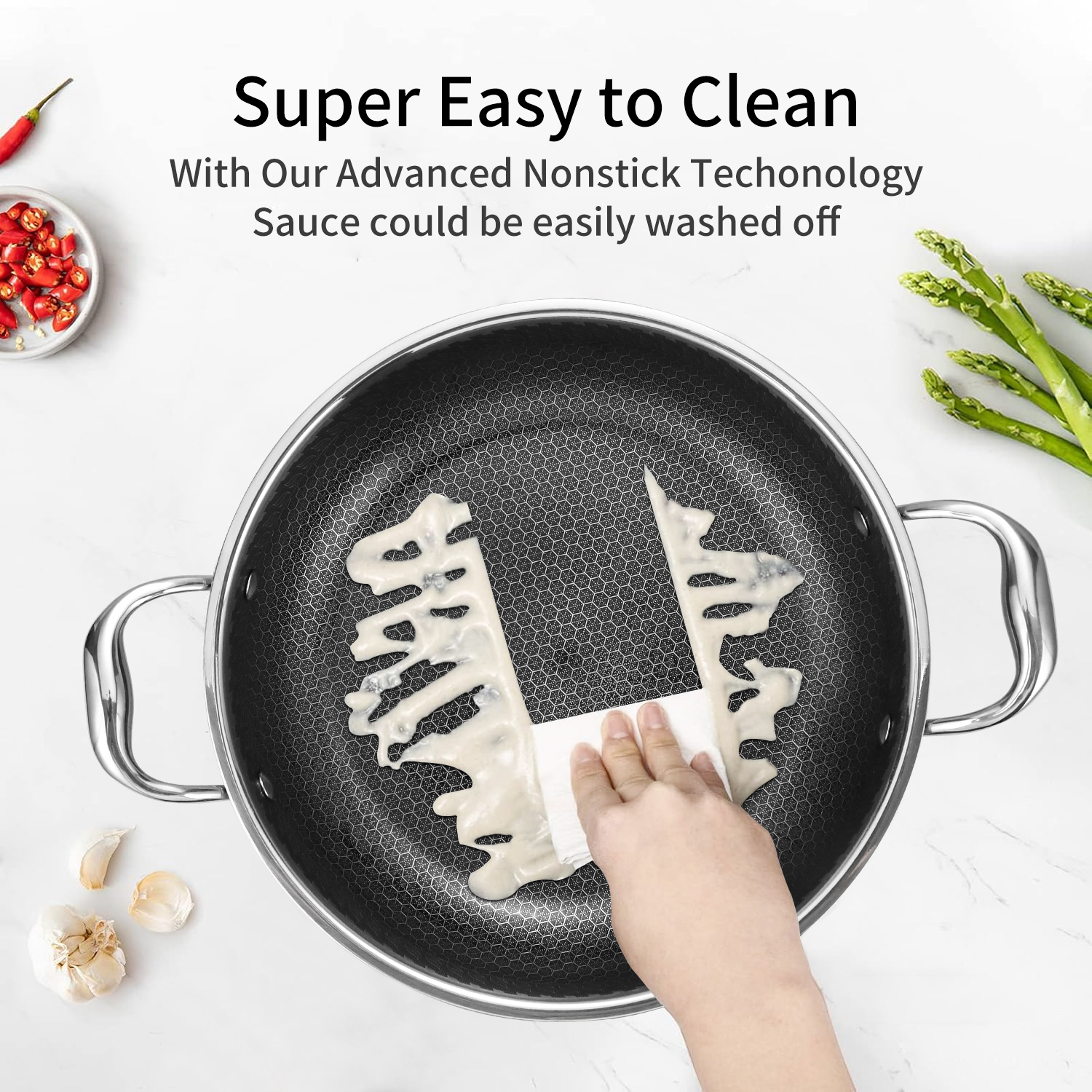 Factory Three Layers Stainless Steel Honeycomb Saute Pan Triply Hybrid Non Stick Stainless Steel Deep Frying Pan