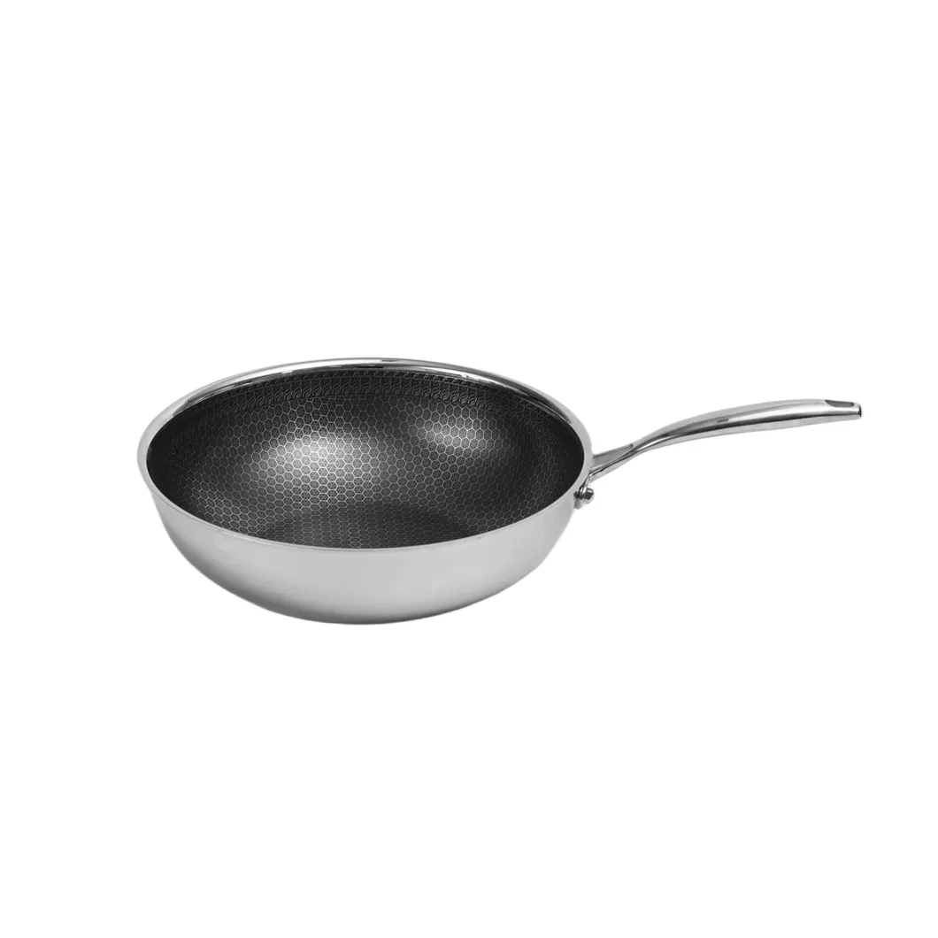 Durable High Quality Tri-Ply Stainless Steel Non-Stick Coating 30cm Wok