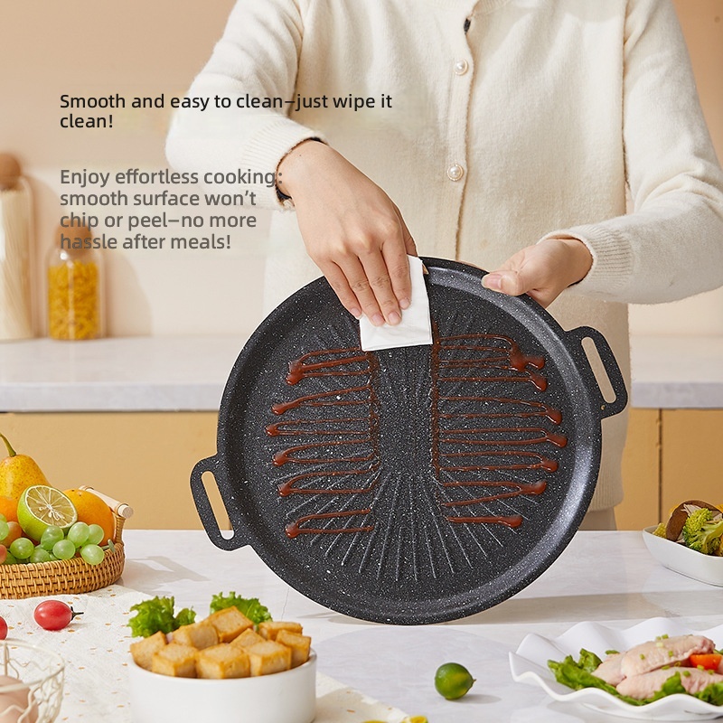 Eco-Friendly Korean BBQ Griddle Pan Cast Iron Steel Stainless Steel Exterior Round Camping Gas Custom Logo