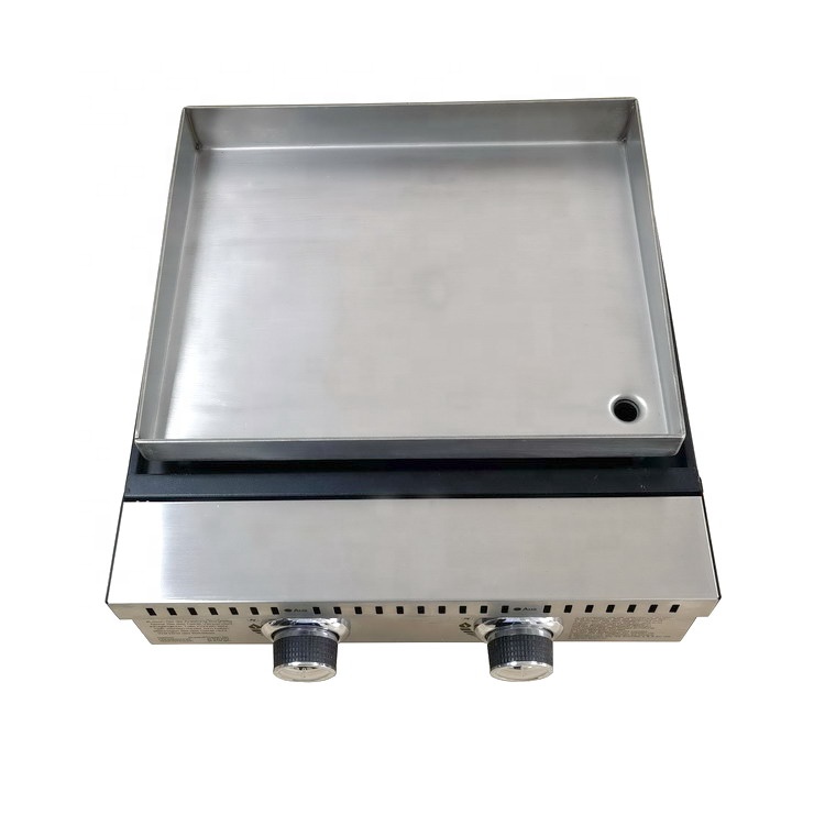 CE LFGB Portable SUS304 Stainless Steel 2 Burner Propane Gas Griddle Griddle Grill French Gas Plancha Grill