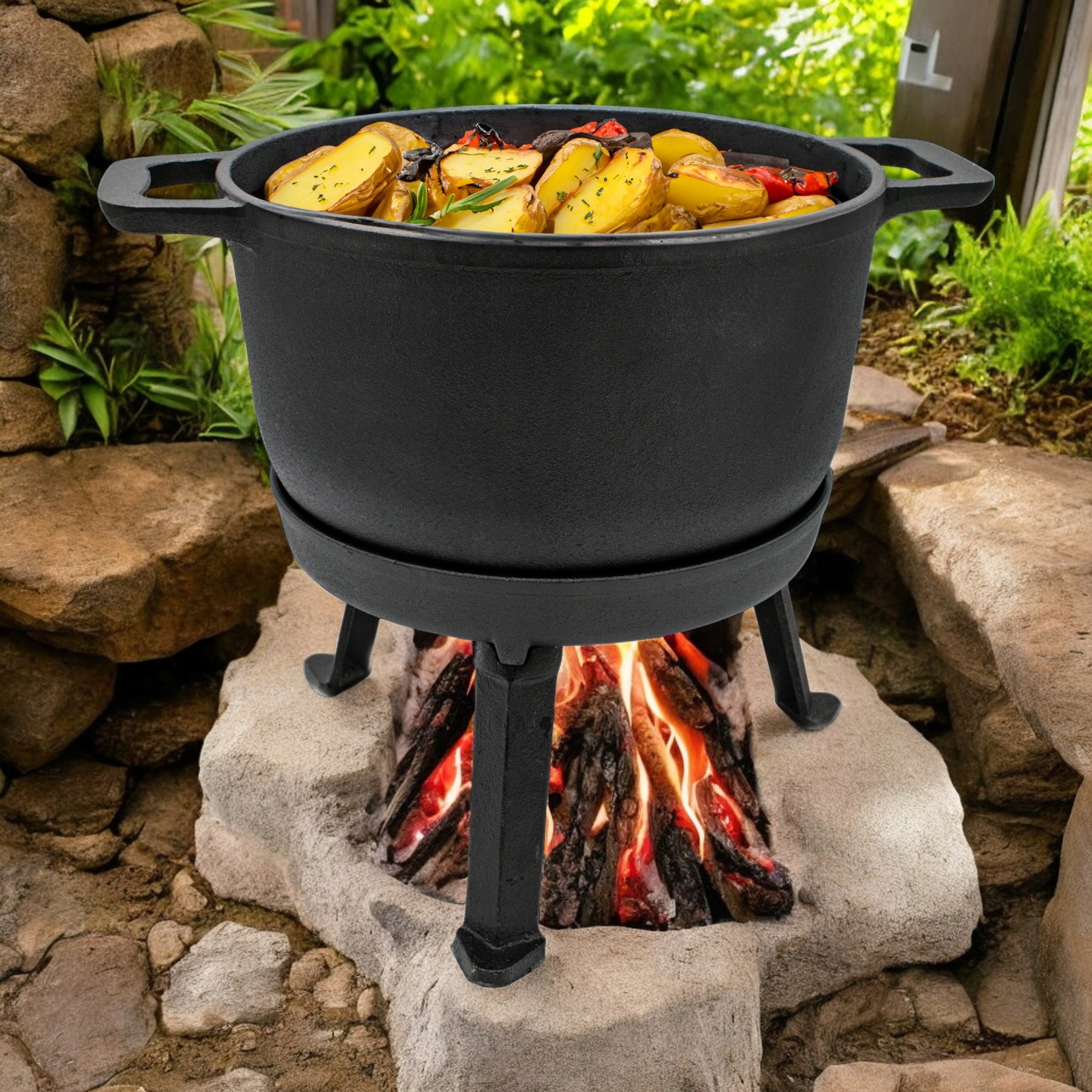 Outdoor Camping Cast Iron Dutch Oven Three-Legged Cauldron Roasting 5.0L Eco-Friendly Gas Cooker Compatible Stainless Steel