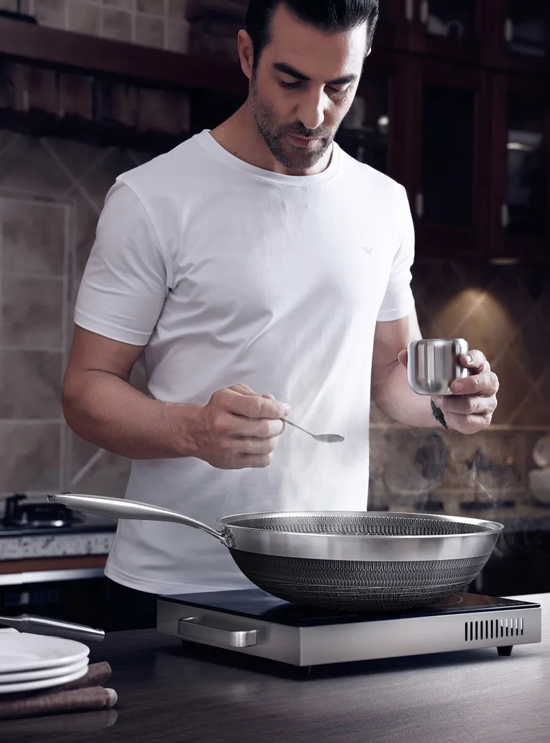 Double Sided Honeycomb 316 Stainless Steel Wok Induction Stove 32cm Cooking Wok
