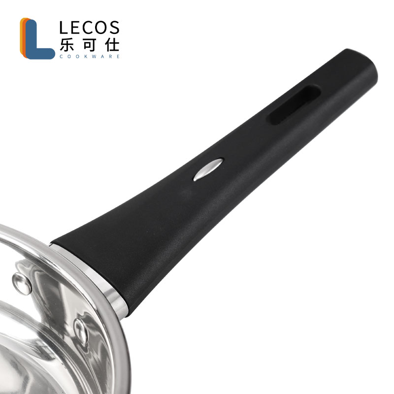 LECOS Factory Sale Compatible Cooktops Induction Fry Cooking Cooker Pot Stainless Steel Frypan with Glass Lids