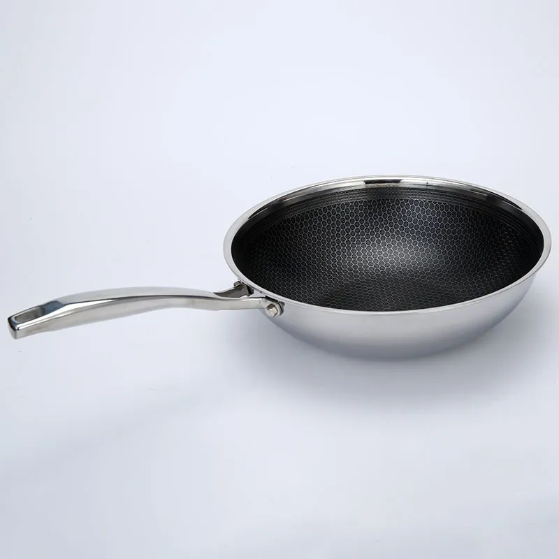 Wholesale Triply Stainless Steel 304 Non Stick Frying Pan Honeycomb Wok