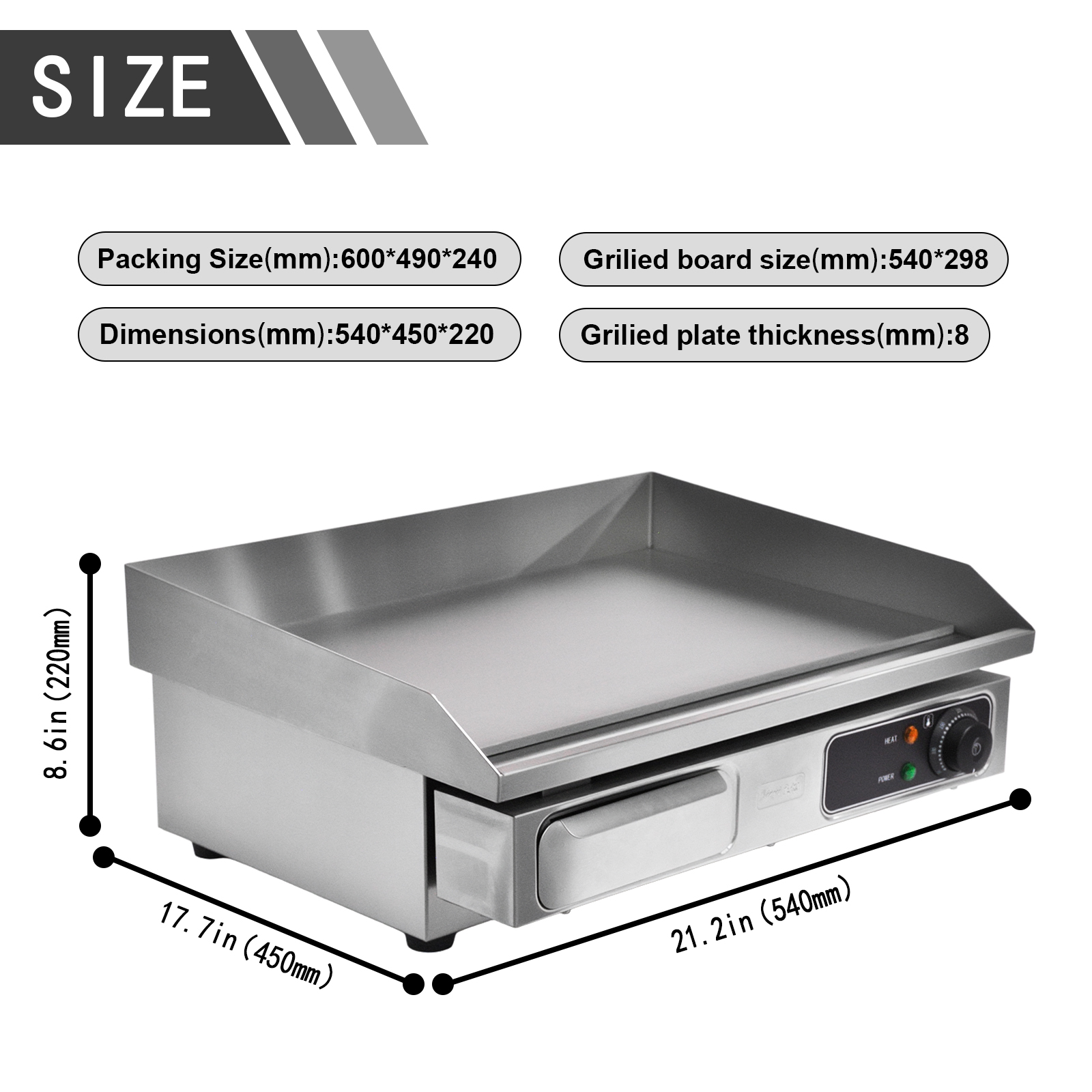 Commercial Electric Stainless Steel Griddle Full Flat Surface Non-stick Grill Temp Control Restaurant Hotel Kitchen OEM 3000W