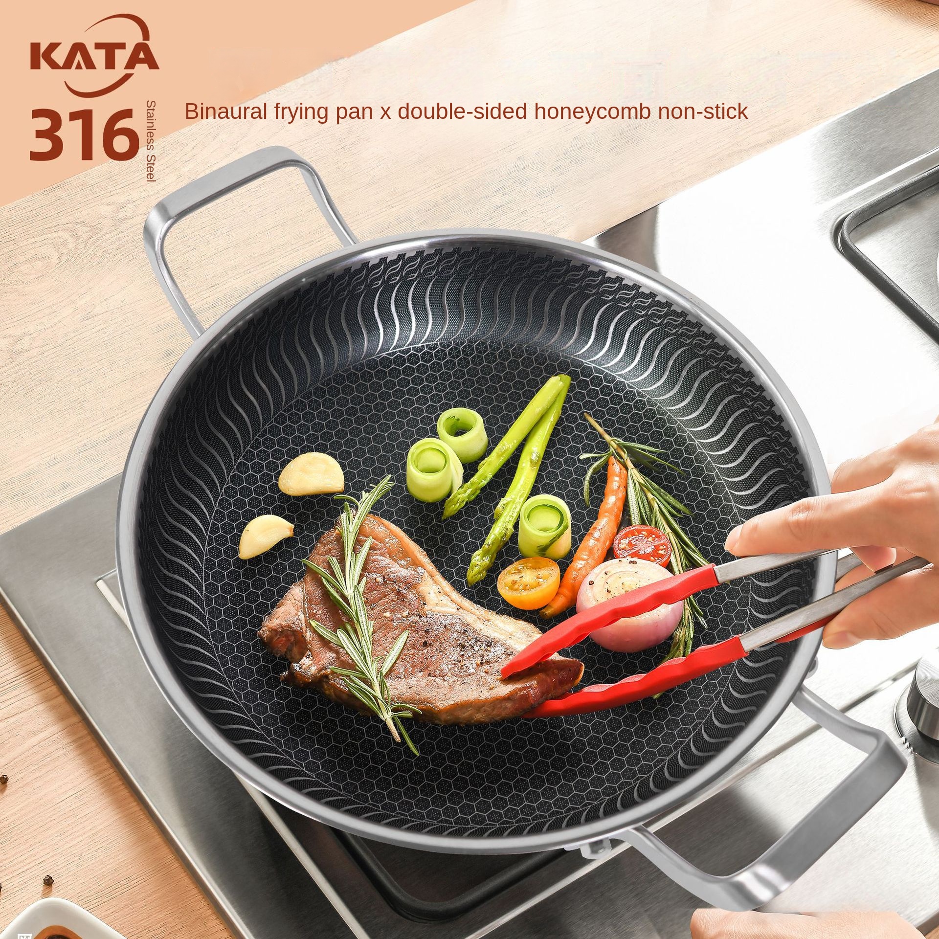Modern Sustainable 316 Stainless Steel 2-3L Flat Bottom Frying Pan Household Use Induction Cooker Gas Compatible Braised Pot