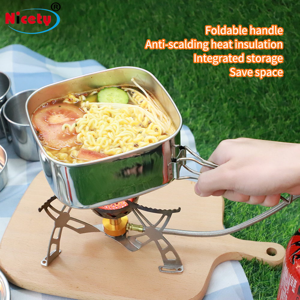 Eco-friendly Portable Stainless Steel Folding Cookware Set for Outdoor Camping Frying Pans Travel Friendly