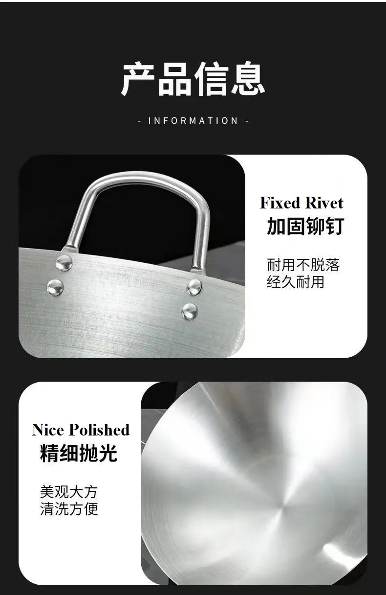 Stainless Steel Wok with Two Handle Chinese Fry Wok