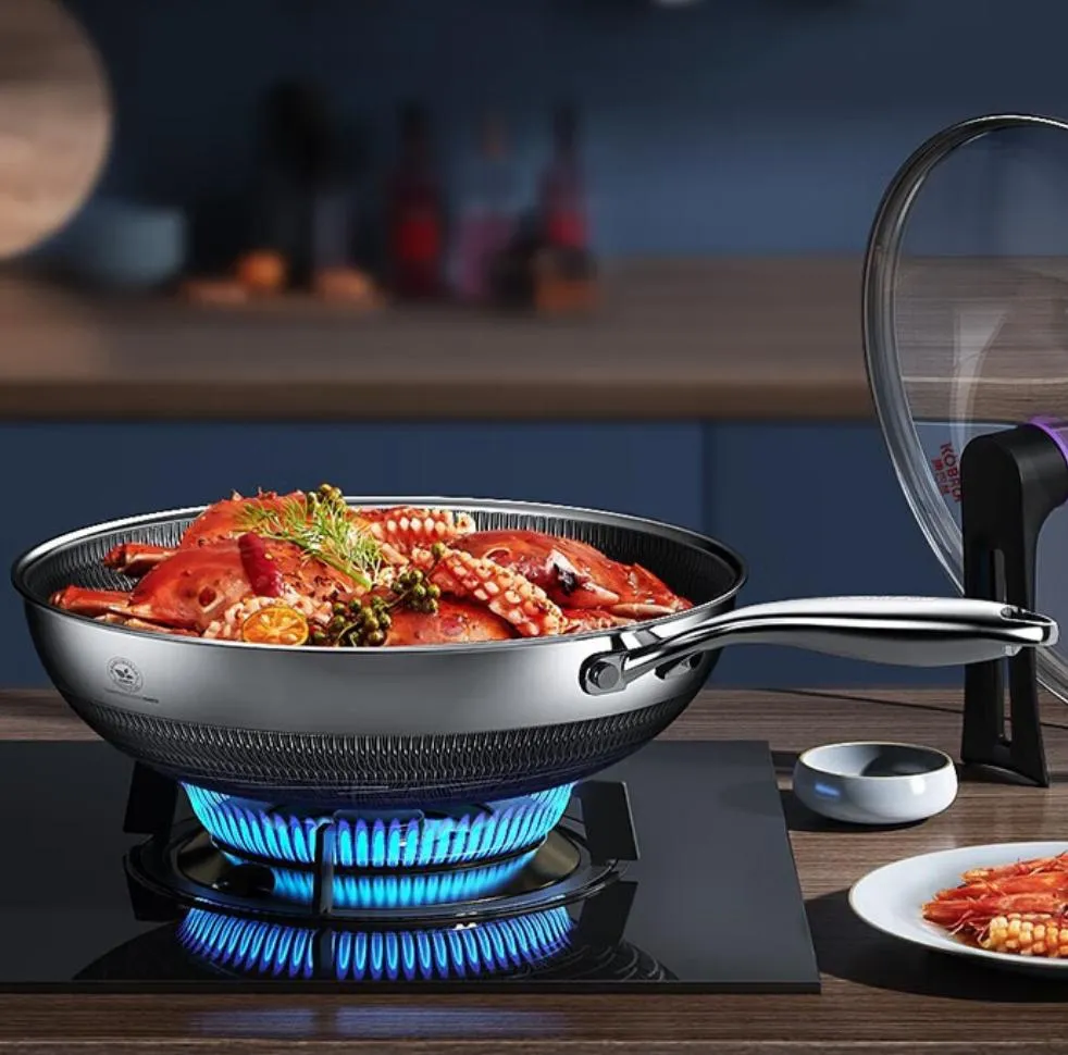 Double Sided Honeycomb 316 Stainless Steel Wok Induction Stove 32cm Cooking Wok
