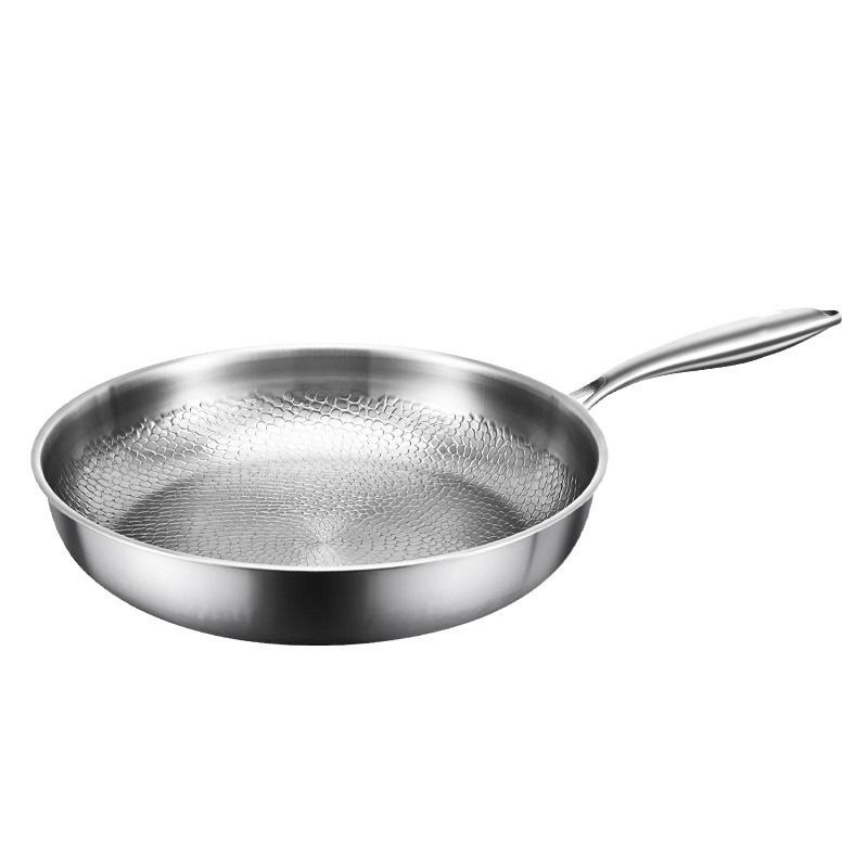 26/28/30cm Stainless Steel Non Sticky Fry Pan Kitchen Cooking Food Grade Stainless Steel Titanium Hammered Frying Pan With Lid