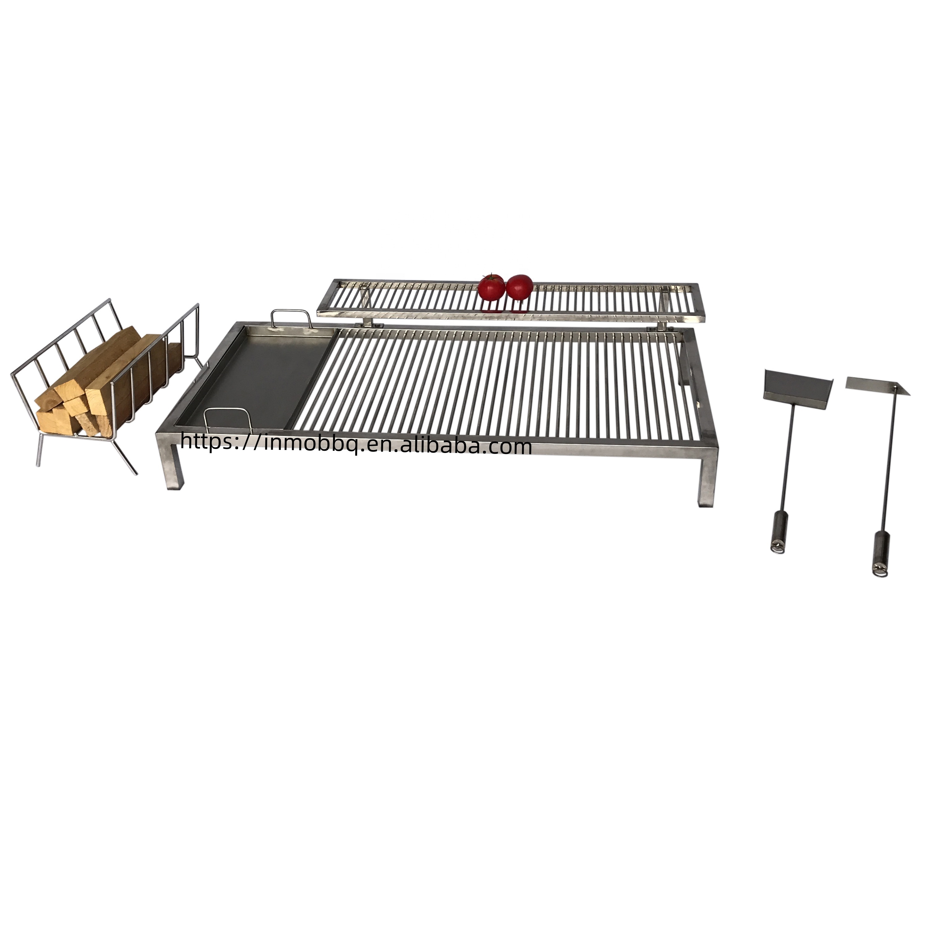 High Temperature Resistant Stainless Charcoal Bbq Grill with Brasero,Fireshovel and Coal Pusher