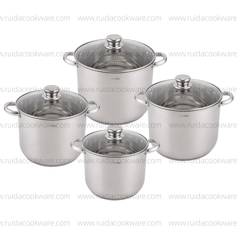 Kitchen Equipment Stainless Steel Cookware Set Silver Glass Lid Stockpot