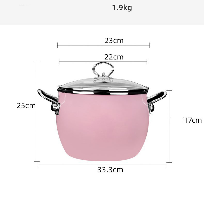 22CM Enamel Stewe Pot Steel Cooking Pots Kitchen Cookware Soup Pot