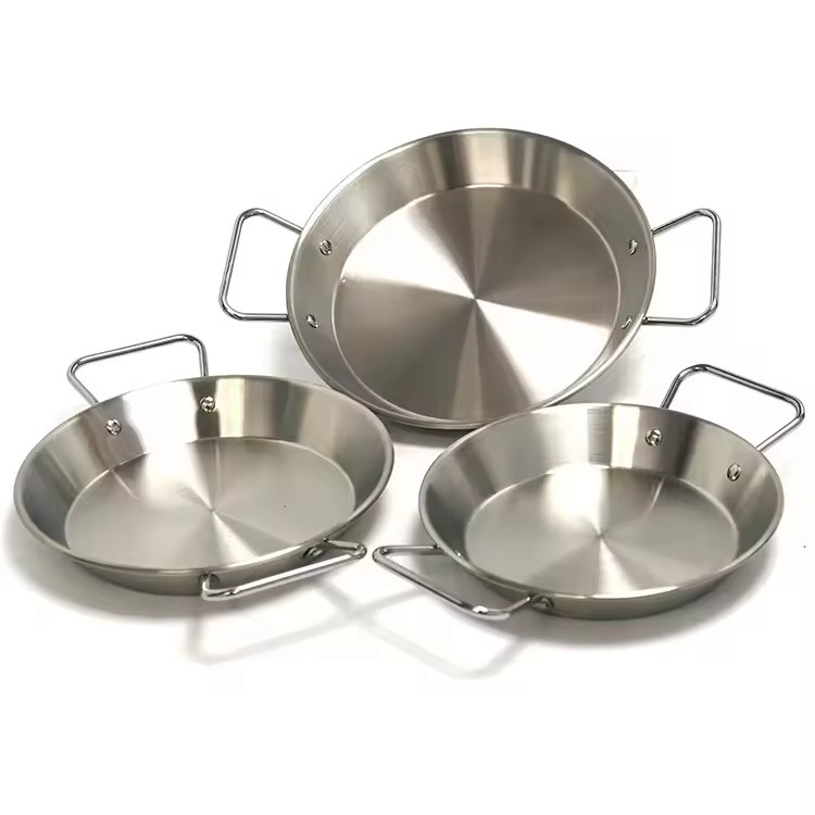 Outdoor Kitchen Restaurant Round Dish Cooking Fry Pan Spanish Seafood Grill Stainless Steel Paella Pan