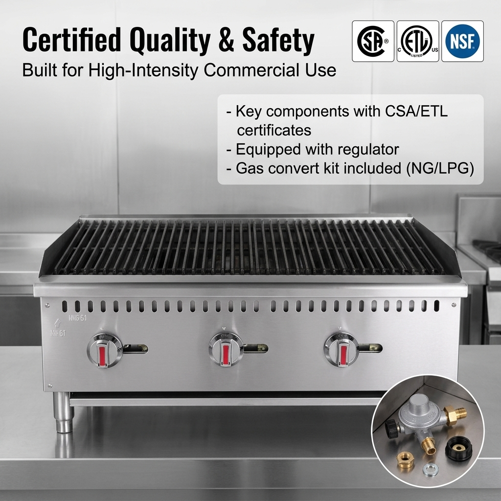 Professional Commercial Catering Equipment Stainless Steel Gas BBQ Griddle Charbroiler for Restaurant