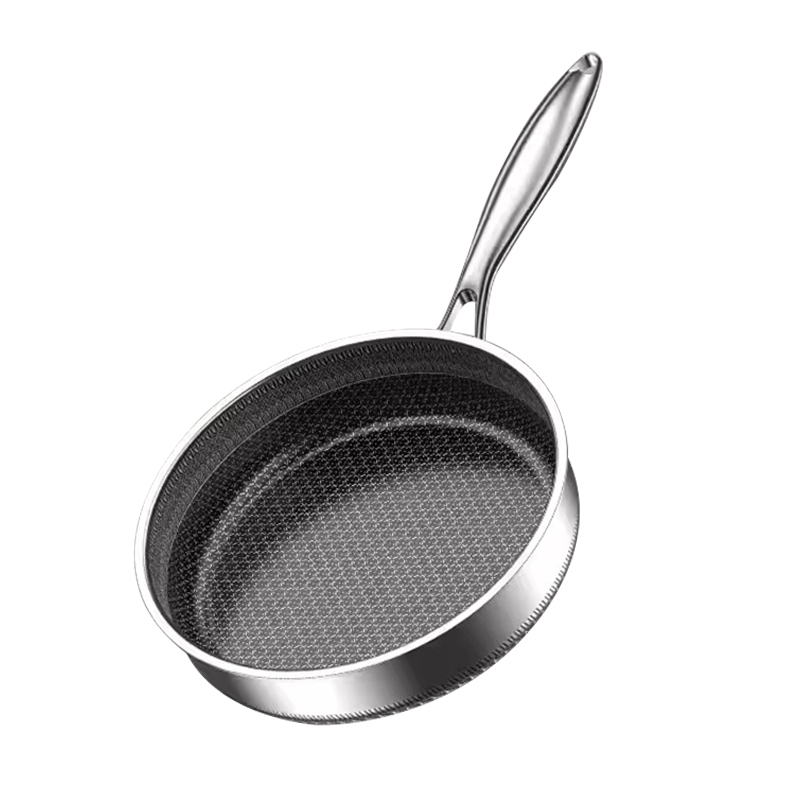 Factory Direct 304 Three Layer Stainless Steel Honeycomb Frying Pan Nonstick Wok Pan