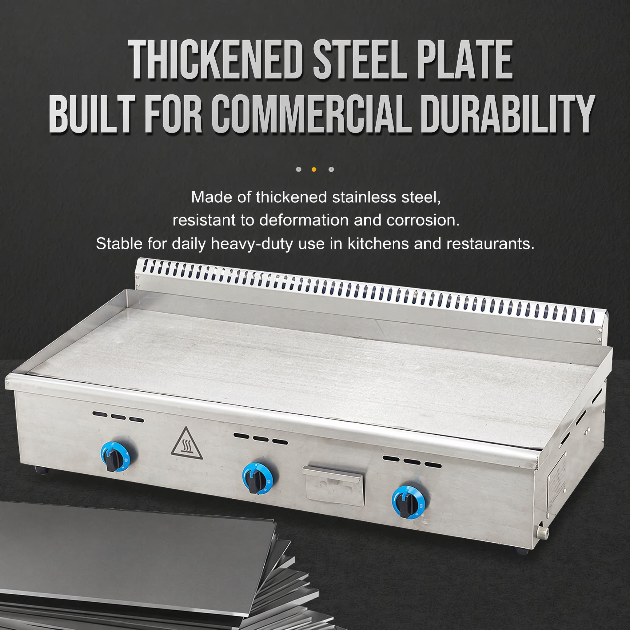 Multifunctional Commercial Stainless Steel Flat Top Griddle Grill, Heavy Duty Teppanyaki Iron Plate Cooking Equipment