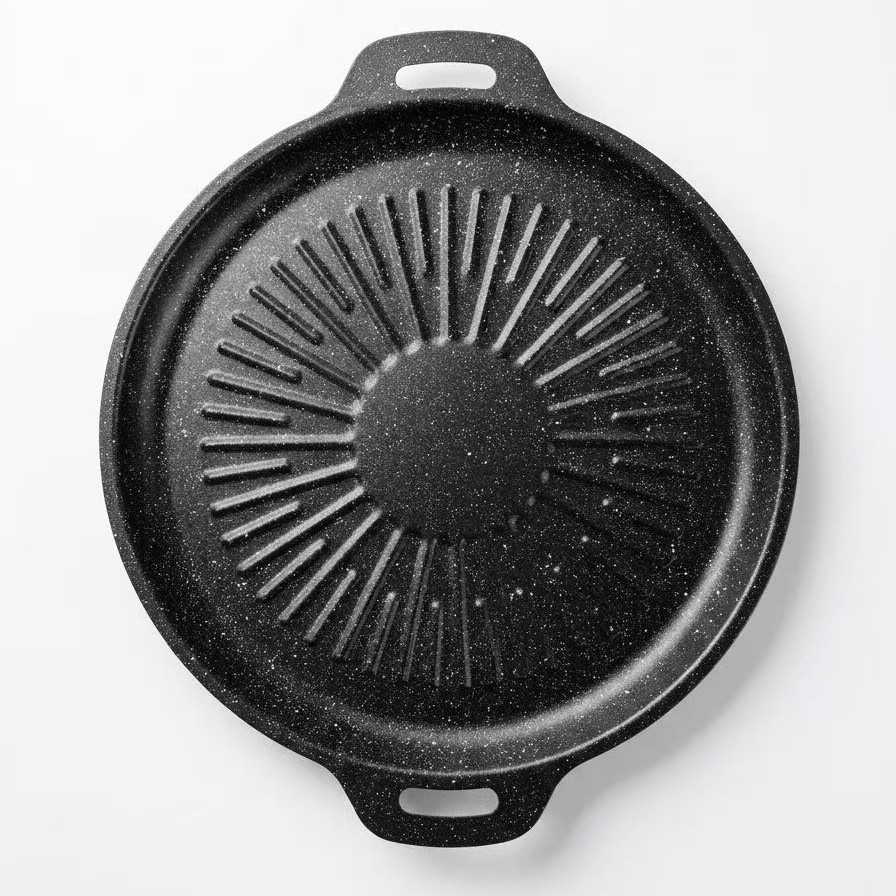 Eco-Friendly Korean BBQ Griddle Pan Cast Iron Steel Stainless Steel Exterior Round Camping Gas Custom Logo