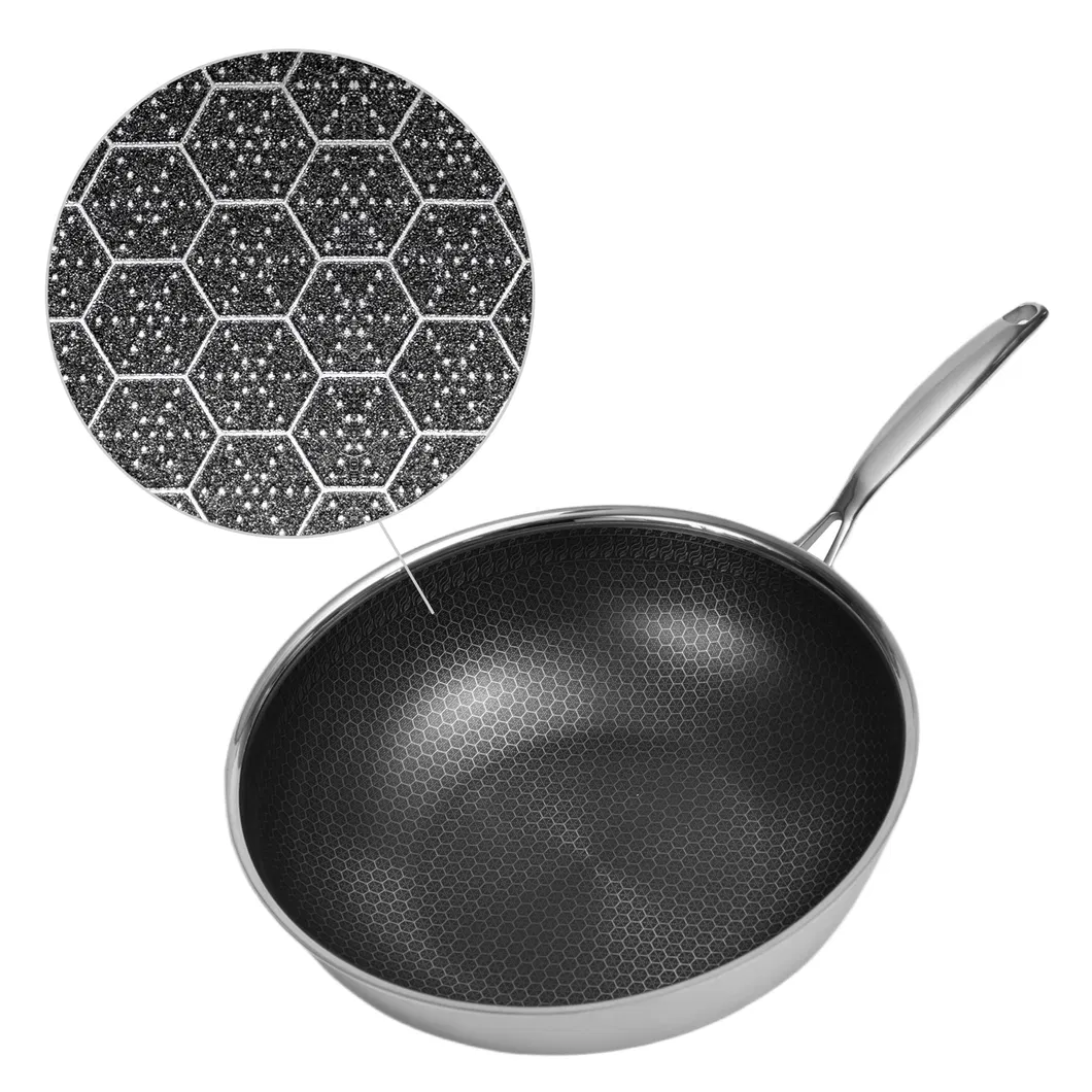 Durable High Quality Tri-Ply Stainless Steel Non-Stick Coating 30cm Wok