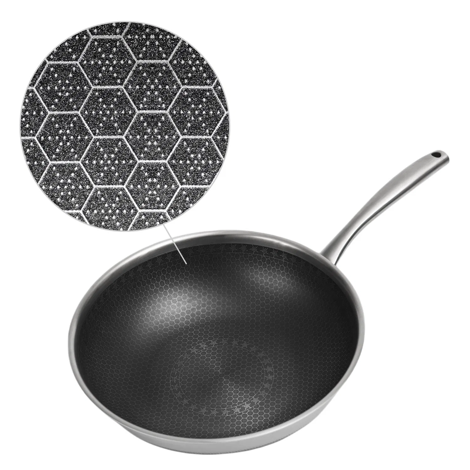 Factory Outlet Stainless Steel Cookware Non-Stick Double Layers Honey Comb Coating 30cm Wok