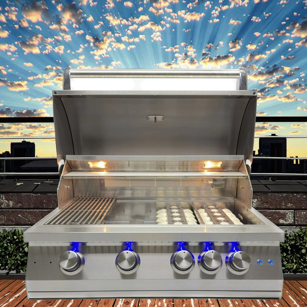 Commercial 5-Burner Gas Stove Heavy-Duty Outdoor Built-In BBQ Kitchen Black Stainless Steel For Garden Spit Roaster 5 People